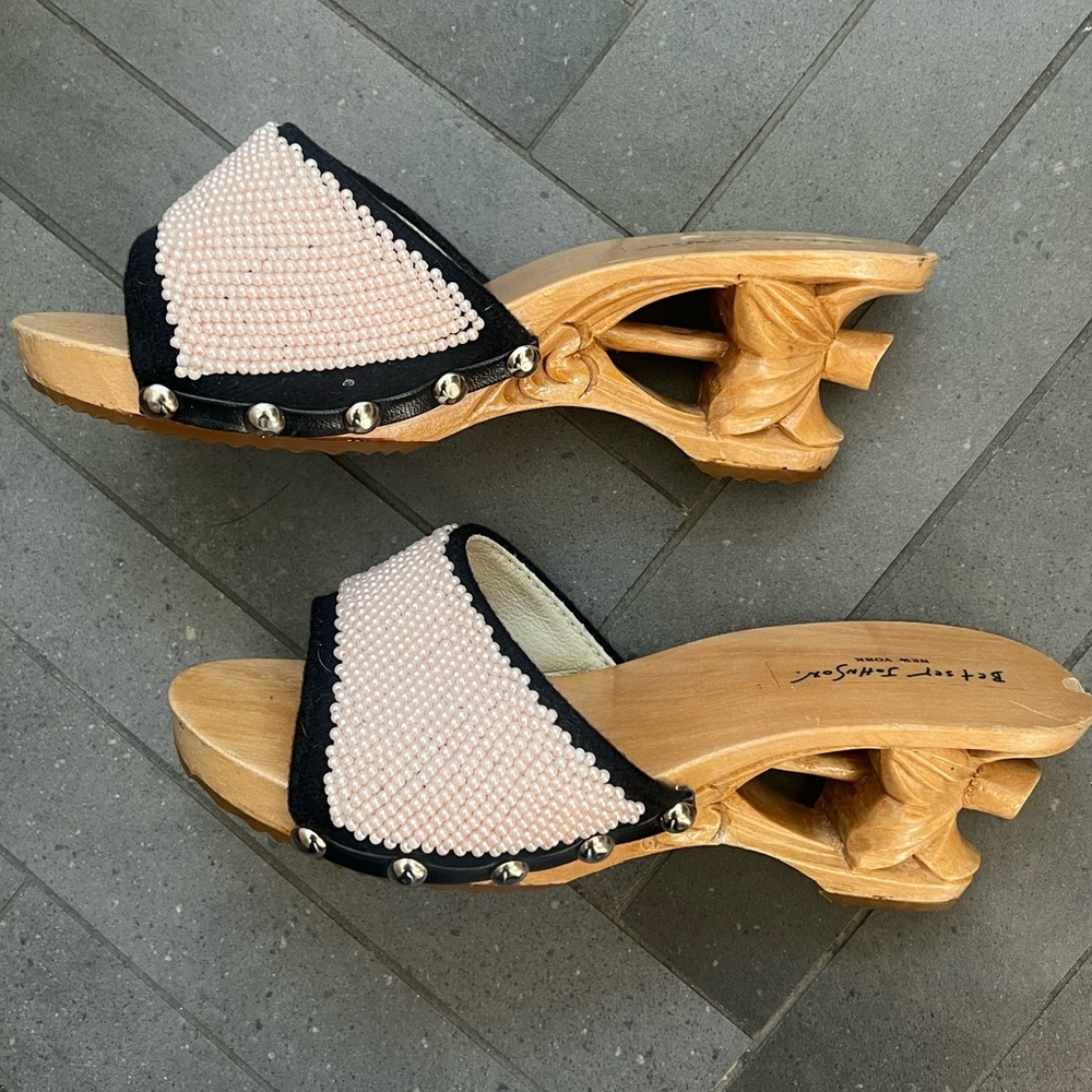 Vintage Betsey Johnson carved wooden Slides